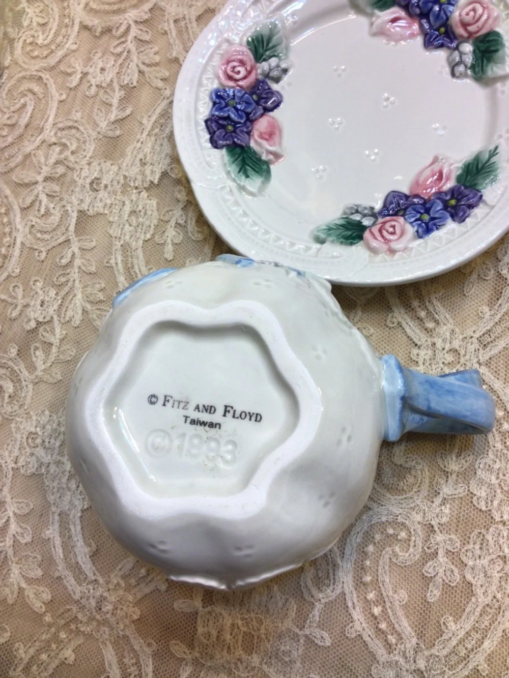 Fitz & Floyd Creamer and Saucer 1993 Victorian Lace Collection